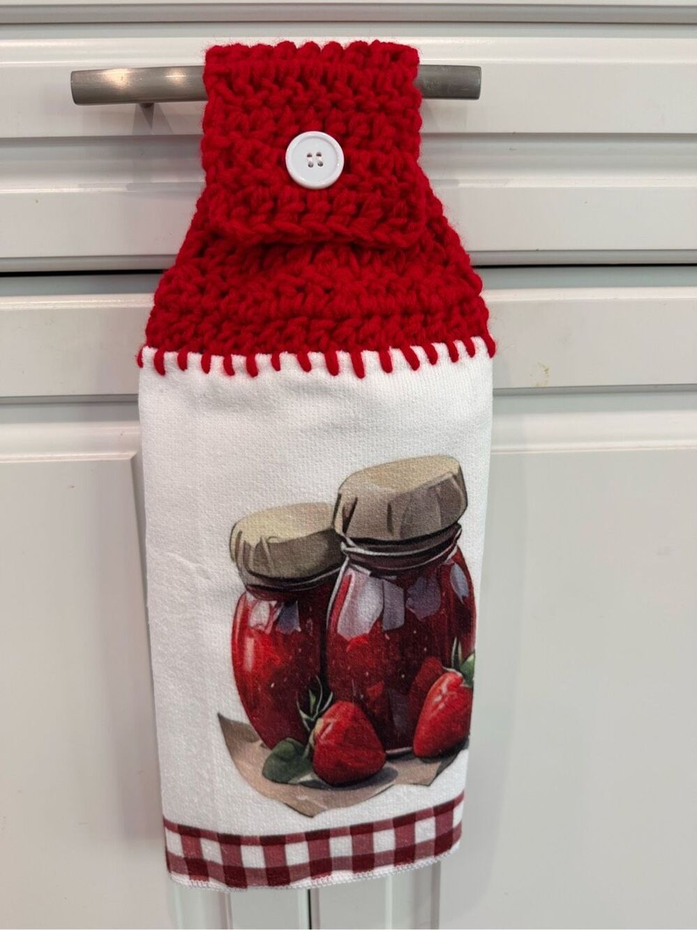 Crochet Top Kitchen Towel- Jars with beets